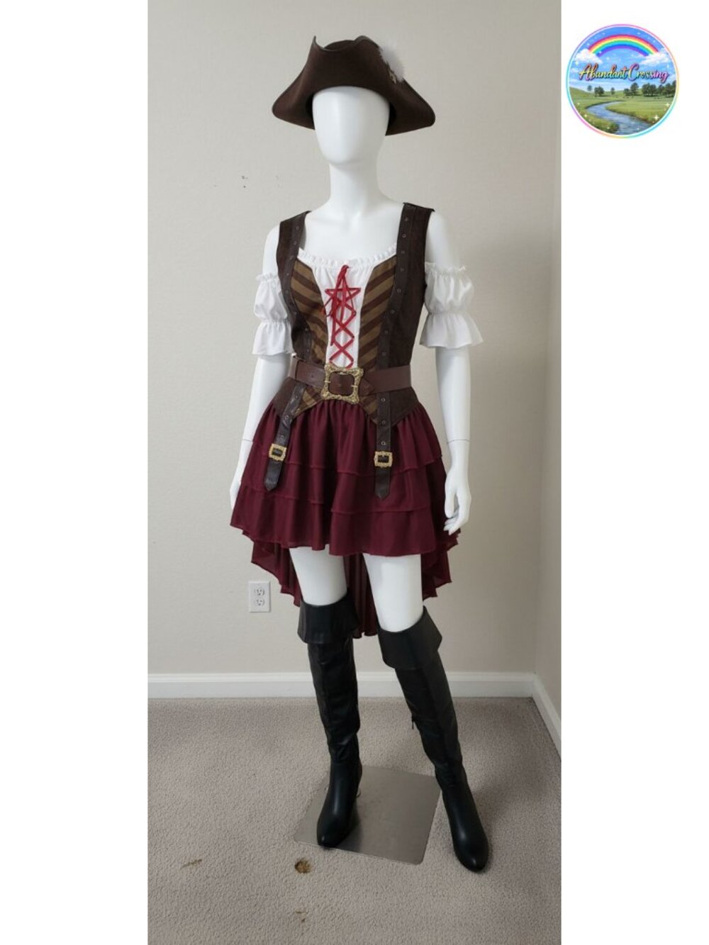 Sexy Swashbuckler Pirate Captain Costume XS Lace Up Bodice Hi-Low Skirt